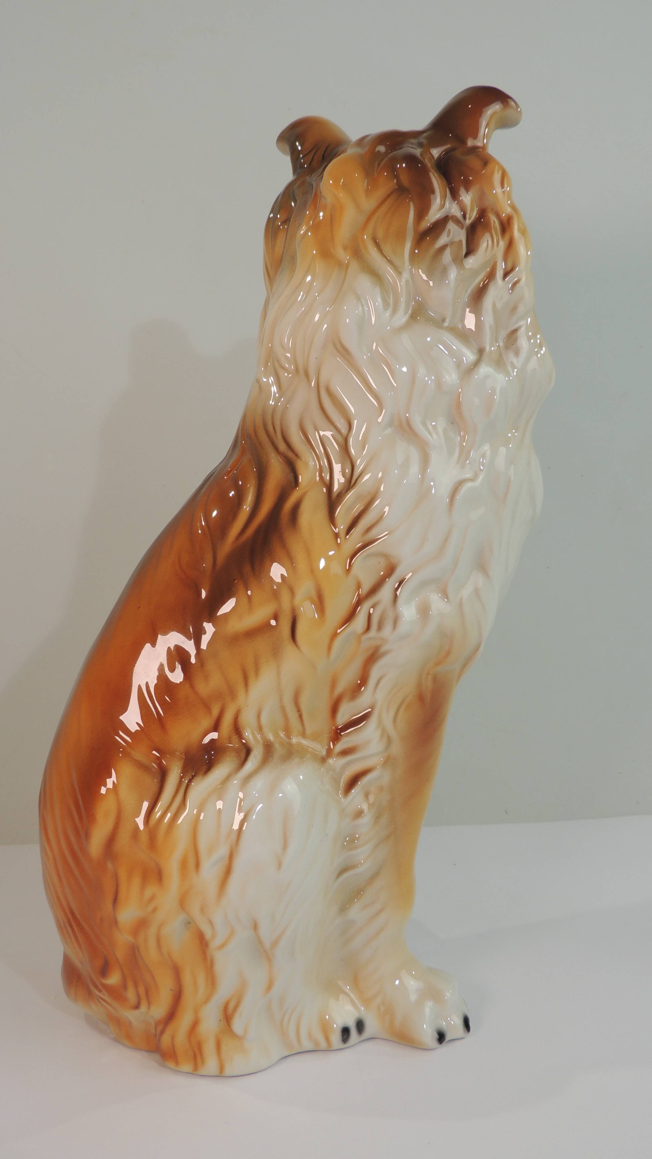Vintage Ceramic Sitting Collie Dog Sculpture