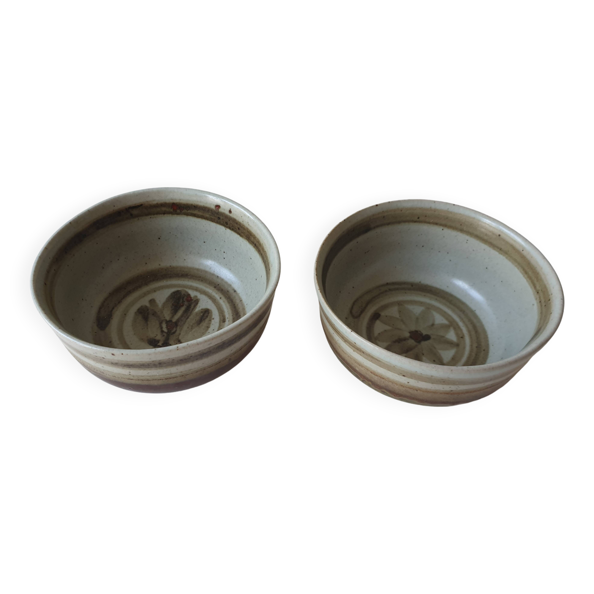 Set of 2 ramekins Bowls / cups in glazed ceramic Signed Blanot