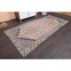 Vintage Turkish Oushak handmade wool cotton pink runner rug 117x254