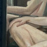 Oil painting on canvas of a nude woman in Art Deco style, old portrait.