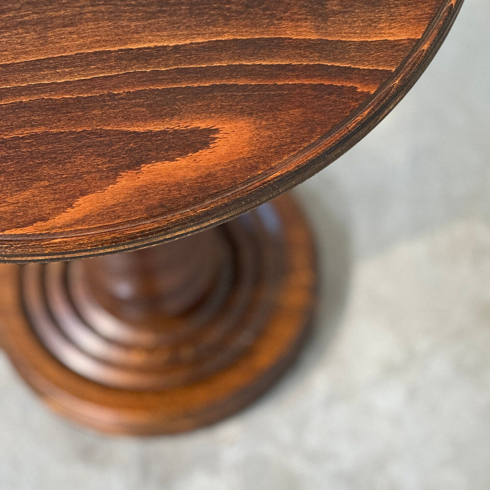 French sculptural turned oak pedestal side table, 1960s