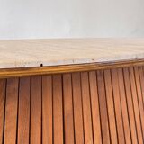 Oval travertine coffee table with ashwood slatted base – italy by forme