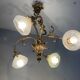Jugendstil Golden Chandelier with Frosted Glass Shades