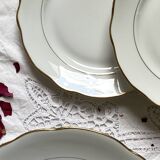 Service 6 anciennes assiettes dessert + plat dorure porcelaine de Sologne