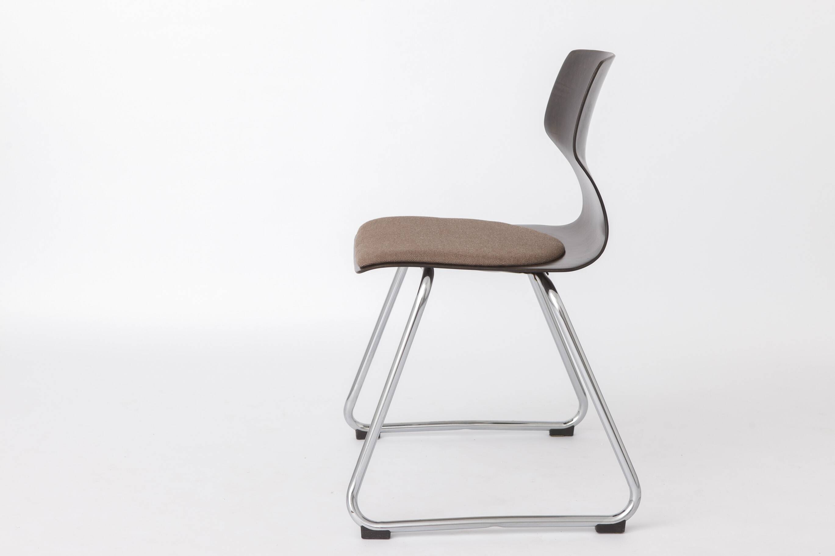 Flötotto Pagwood Chair with Fabric Seat, German Vintage Plywood Chair 1970s