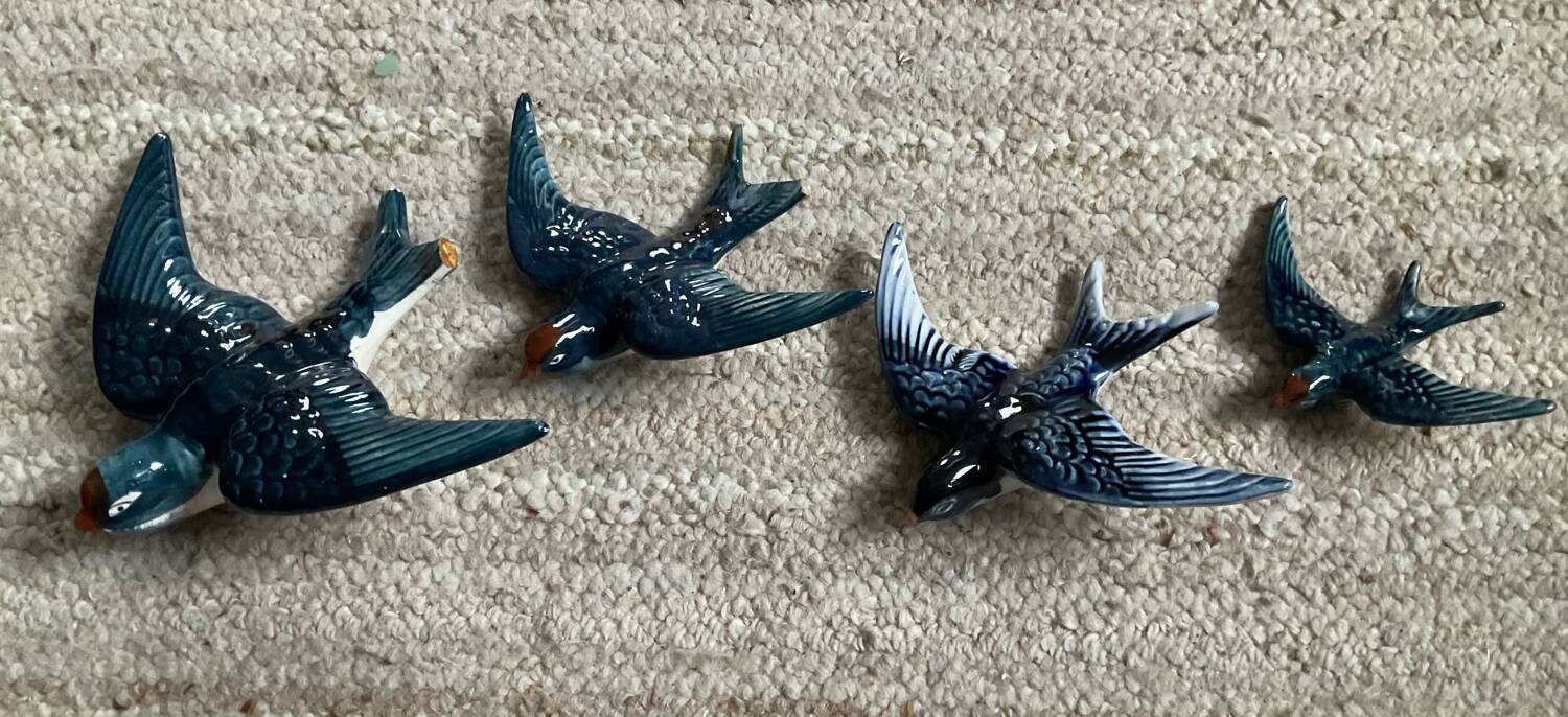 Trio oiseaux en porcelaine vintage pour décoration  murale