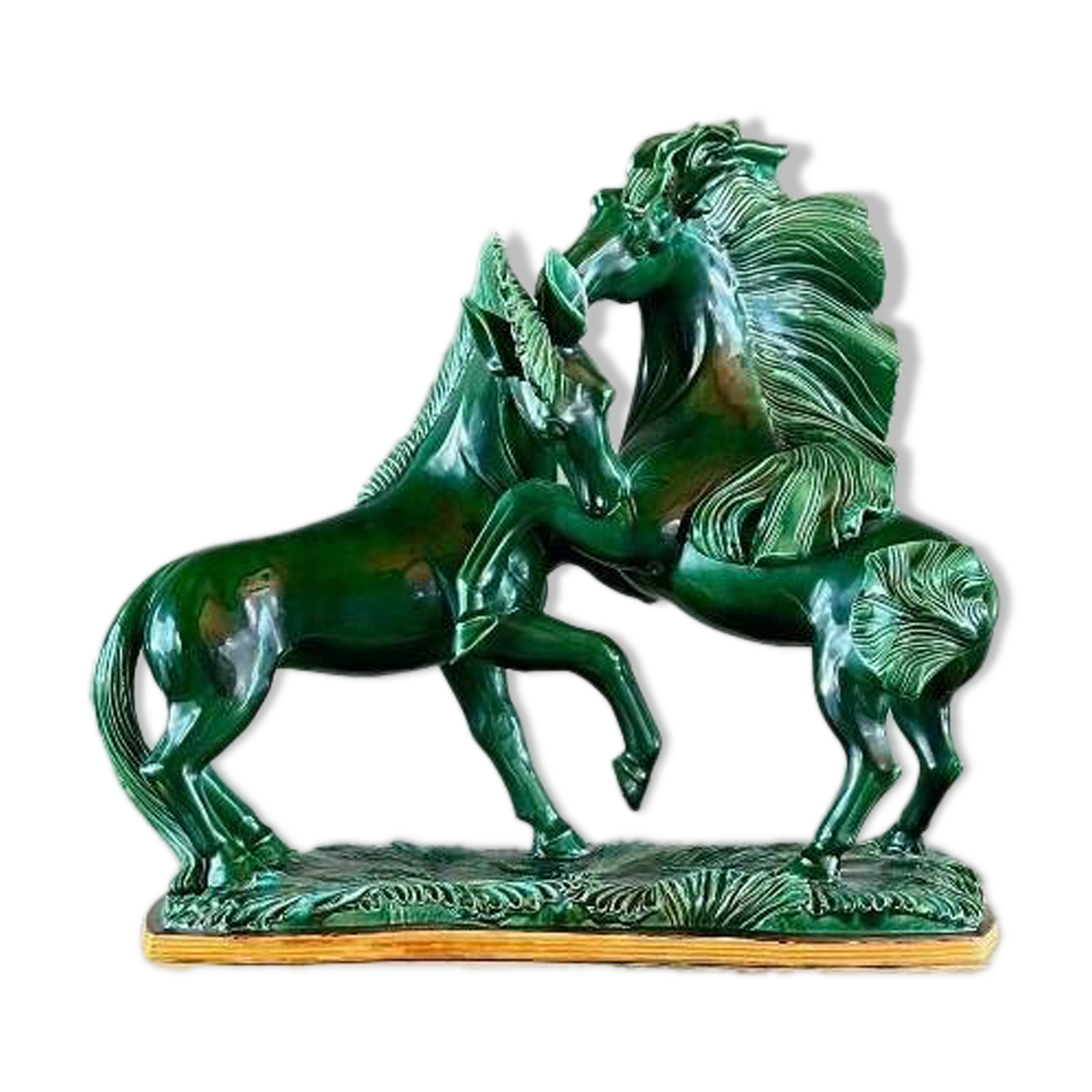 Glazed Ceramic Sculpture, Two Horses, Signed R. Prunet, 20th Century