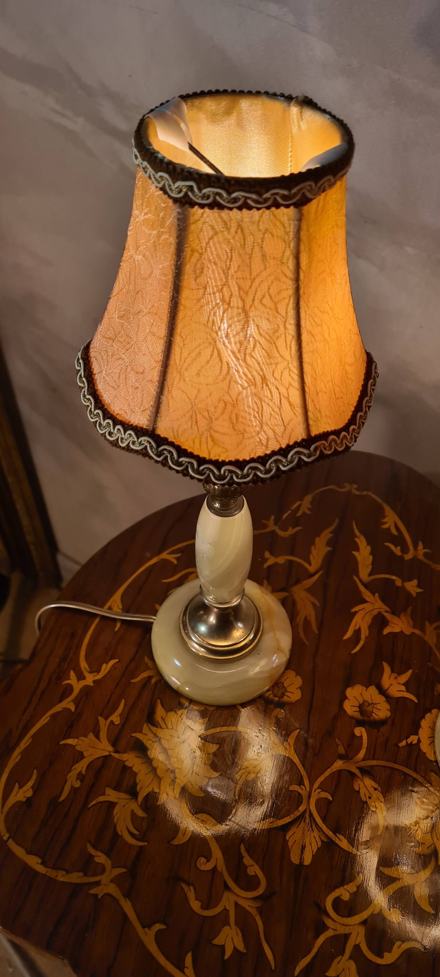 pair of green and brass onix lamps 1970, elec ok 35x14