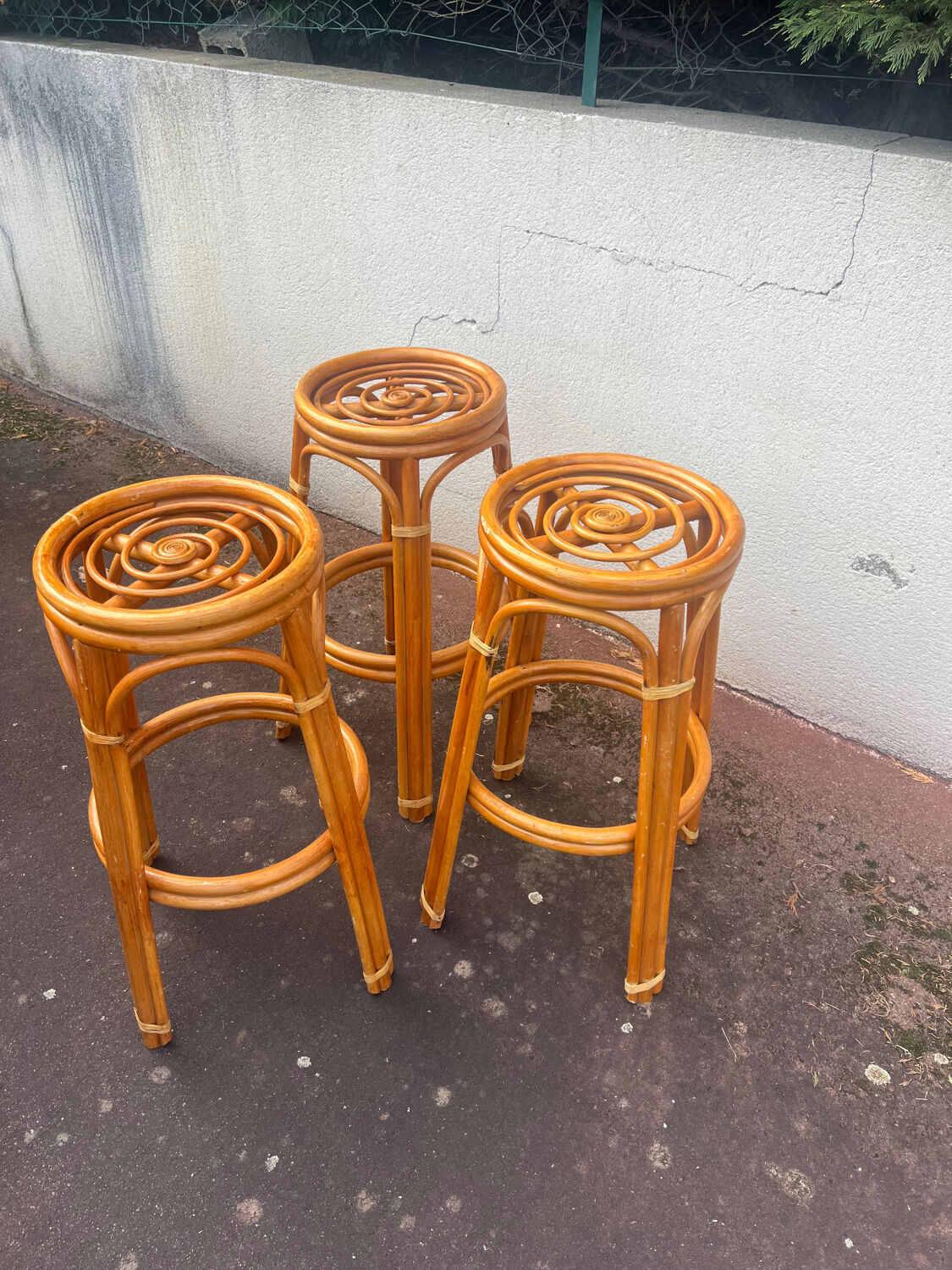 3 vintage rattan stools from the 70s