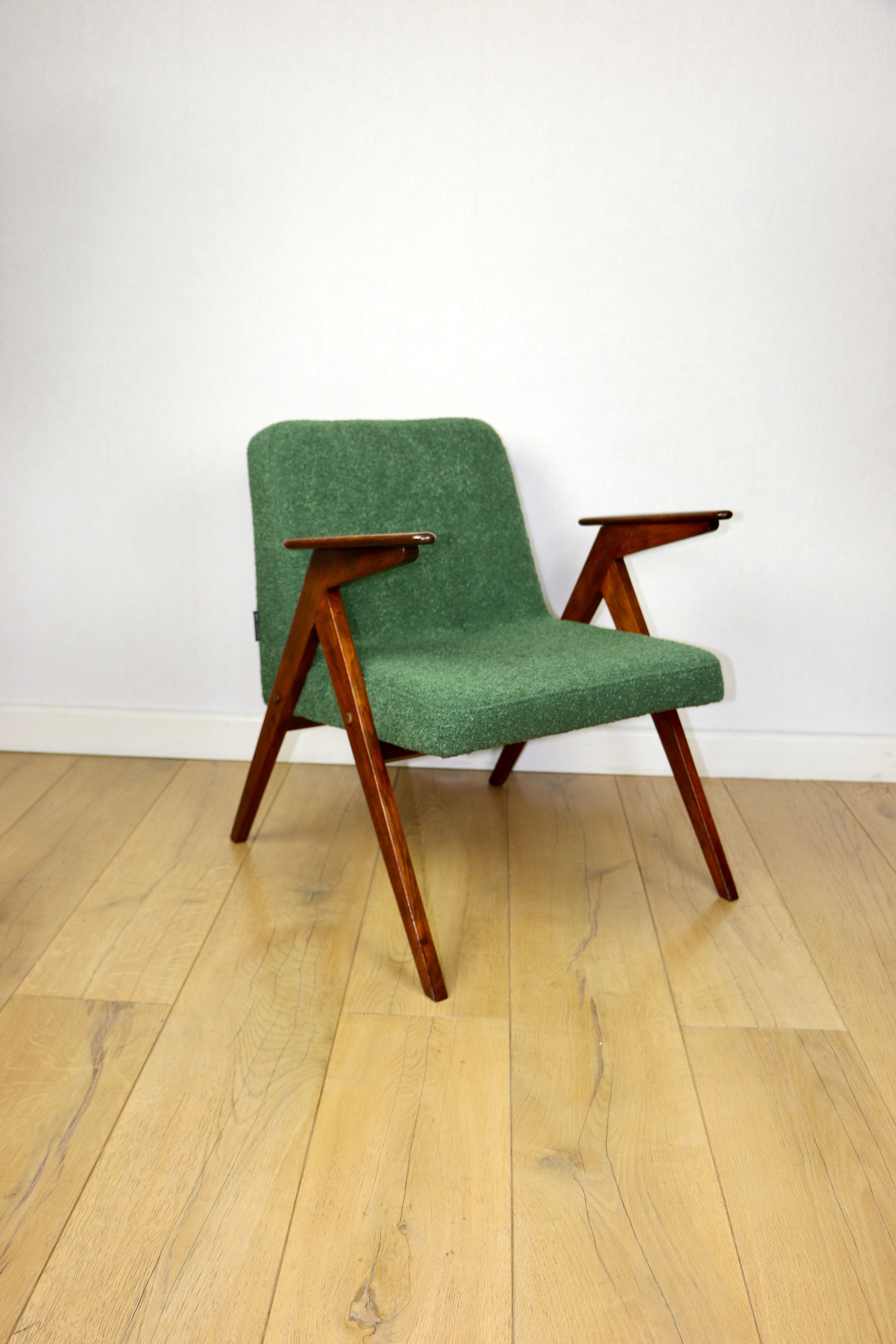 Bunny armchair, 1970s green boucle by J. Chierowski - 2 pieces available