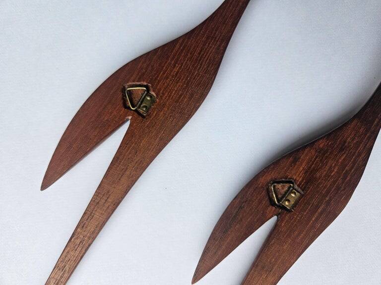 Pair of Midcentury Rare Teak Wall Sculptures of Birds Herons, Denmark, 1960