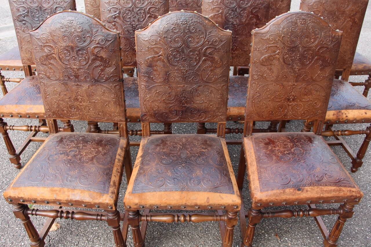 set of twelve Cordoba leather chairs from the 19th century