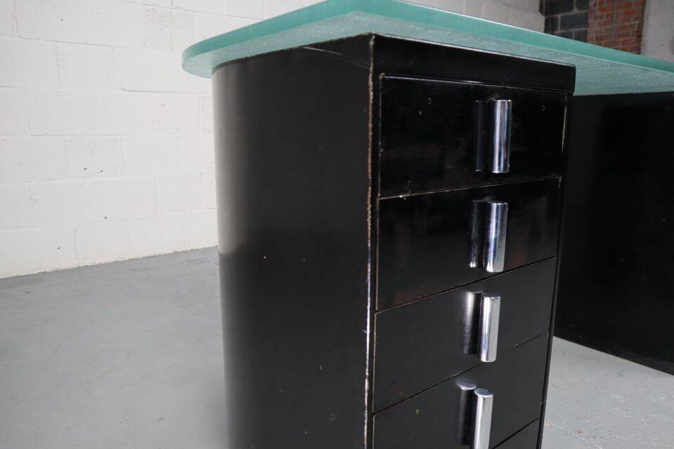 1930's modernist desk in black lacquered metal