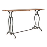 French bistro table with elegant metal base and oak top, ca. 1890