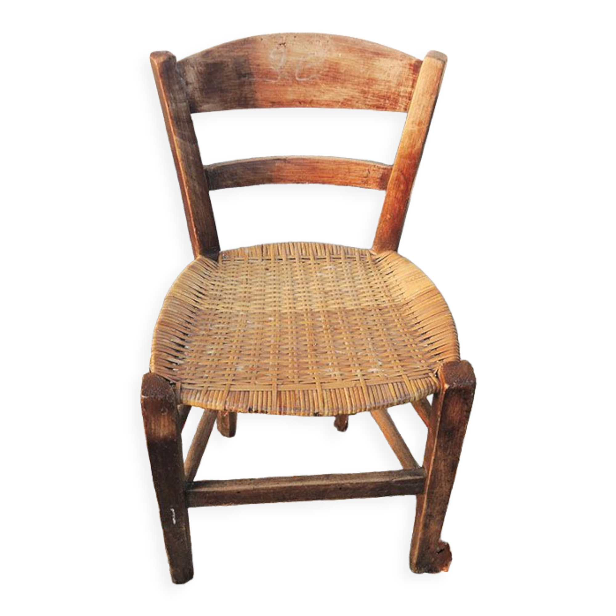 Old woven straw children's chair