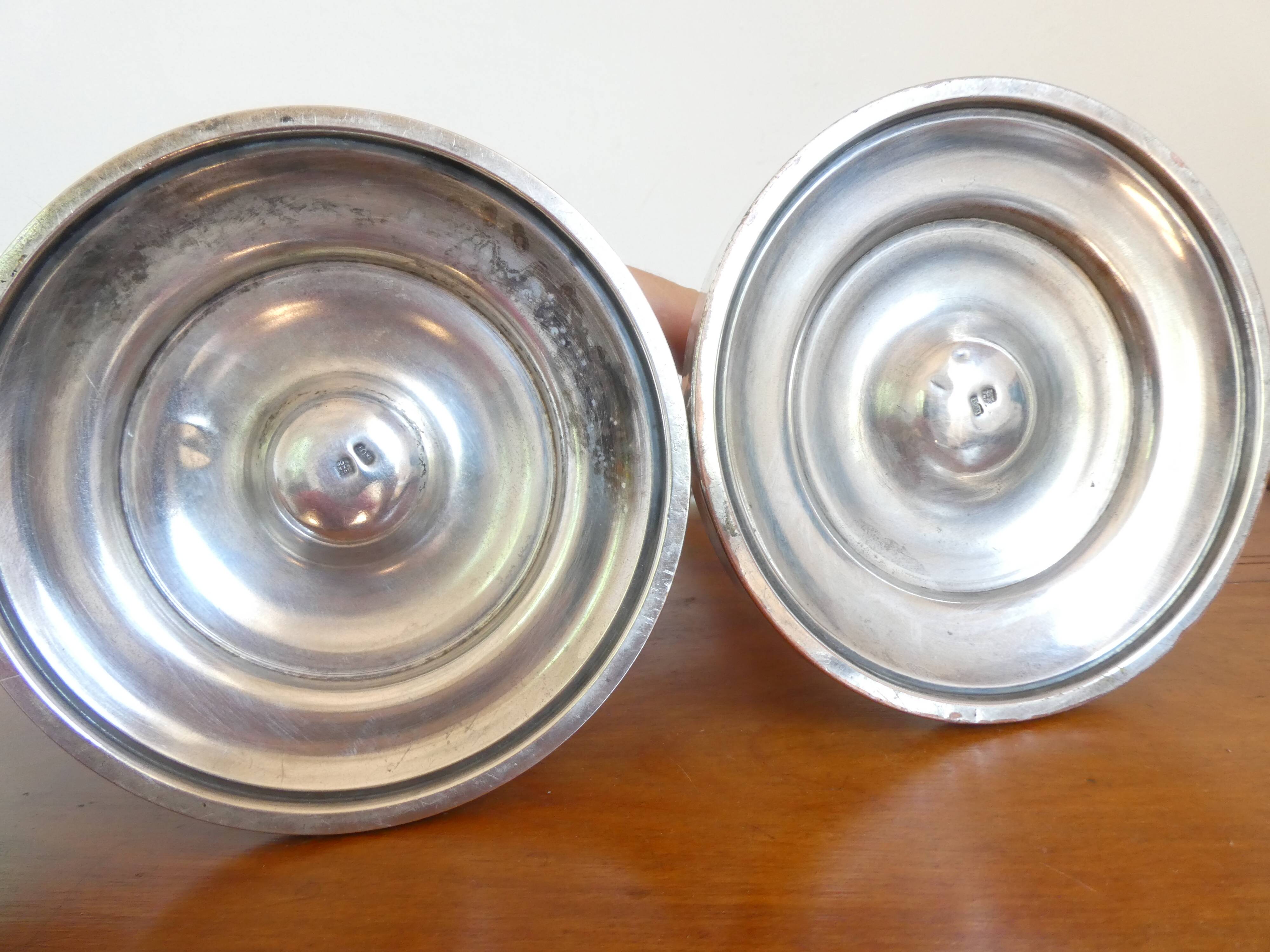 Antique pair of 19th century silver-plated metal candlesticks, 27 cm
