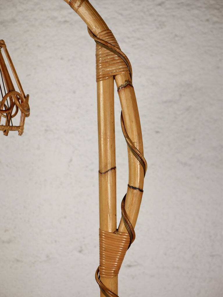 Louis Sognot rattan floor lamp from the 60s
