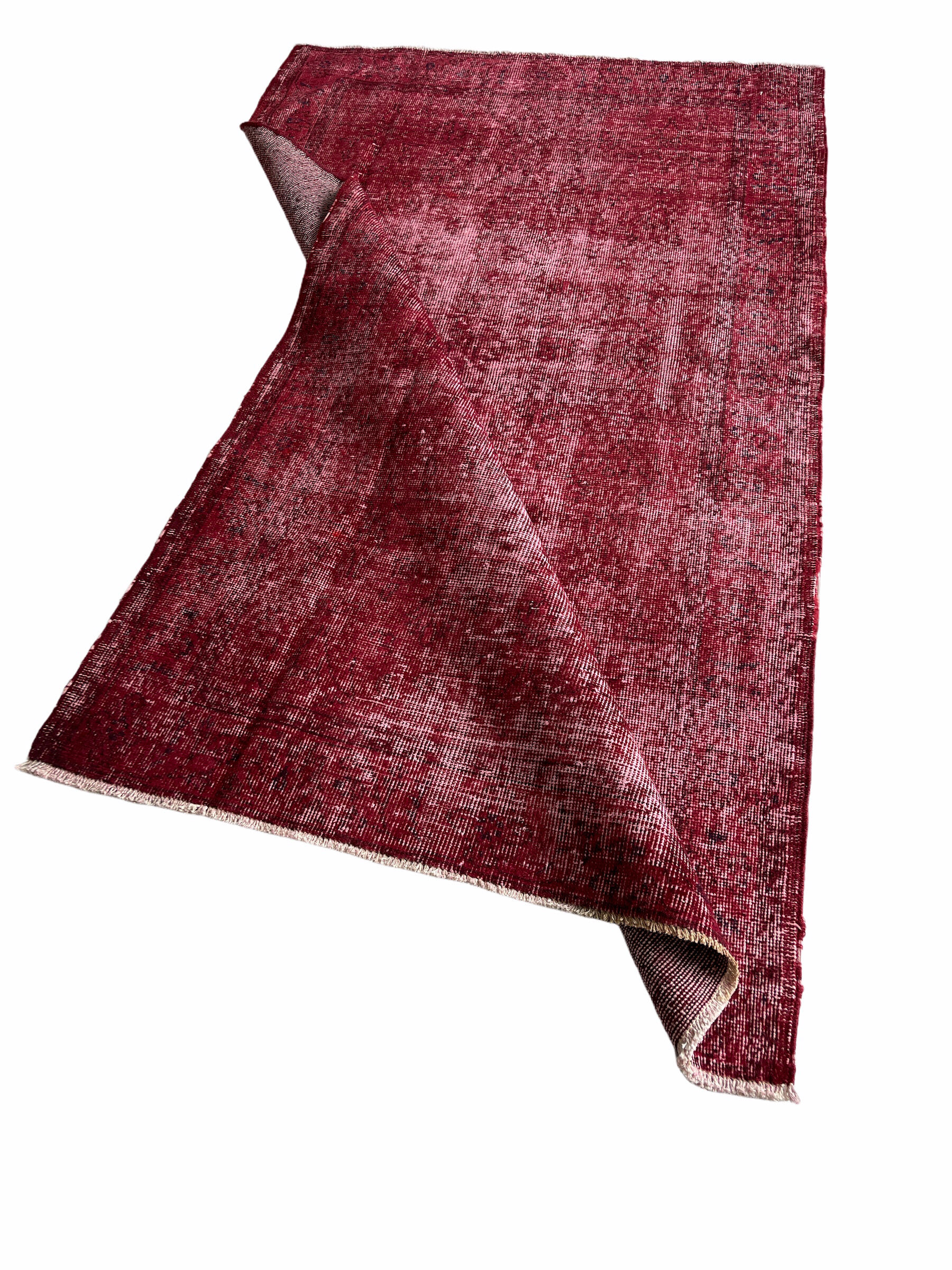 Distressed Turkish Rug 219 X 125 cm Wool Vintage rug, Over-dyed Red