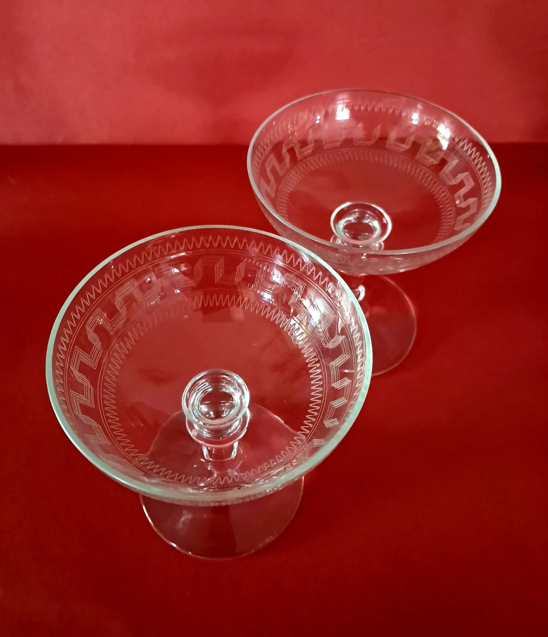 2 crystal champagne coupes from the 1890s/1910s
