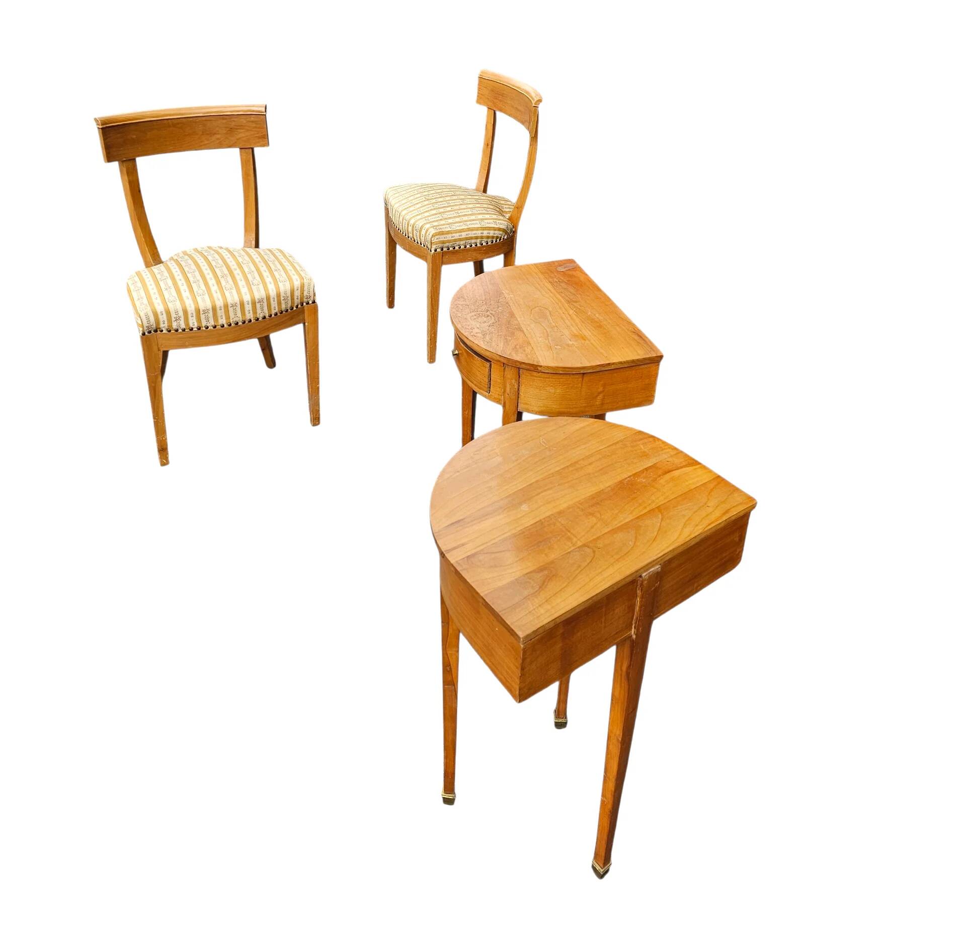 Matching cherry wood / Biedermeier chairs / sidetables set / tripot console table