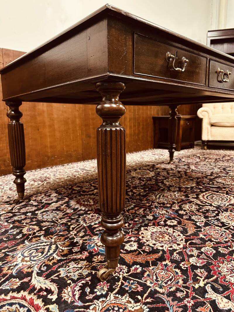 Old English Writing Desk with black leather top