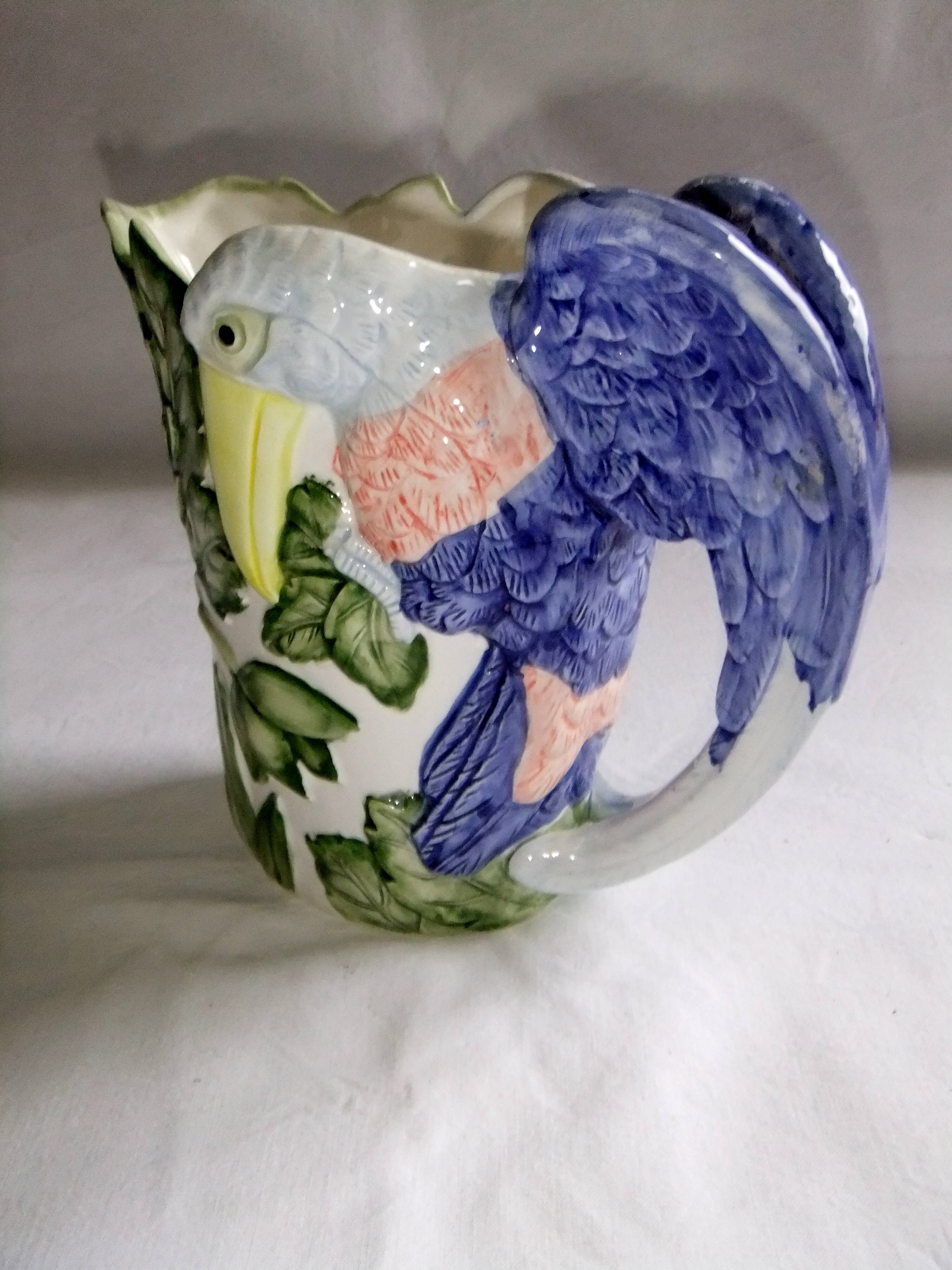 Pitcher ceramic parrot jug