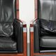 Set of 2 Art Deco design armchairs in black cowhide leather