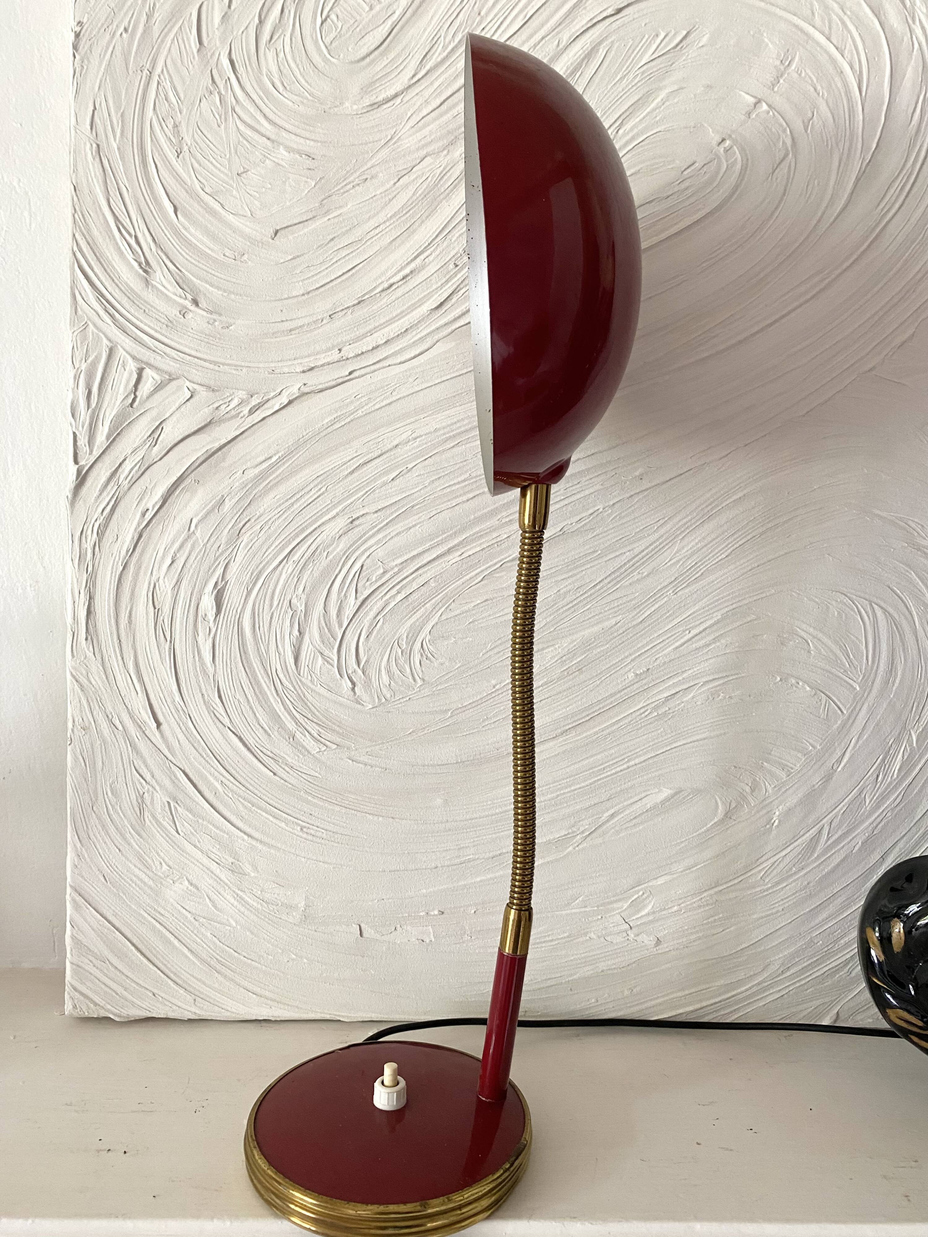 Articulated desk lamp, 1960s, burgundy and gold