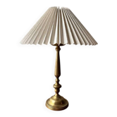 Brass table lamp with pleated shade, 1960s vintage design.