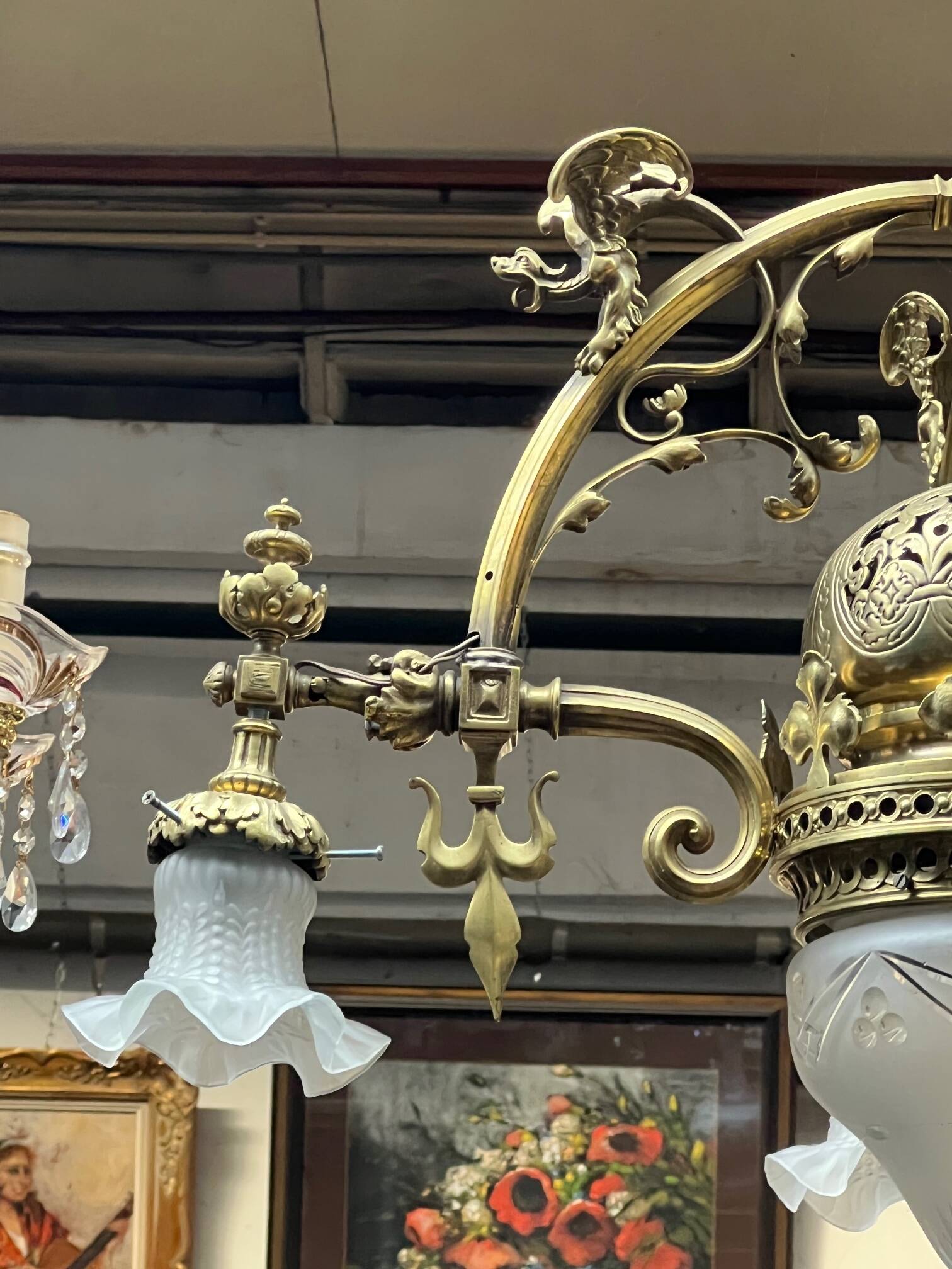 Grand antique chandelier in Gothic style.