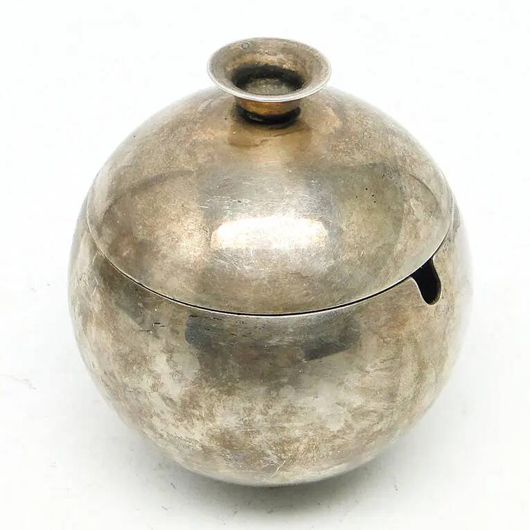 Mid-century modern sugar bowl, silver-plated brass, HEFRA, Poland, 1960s