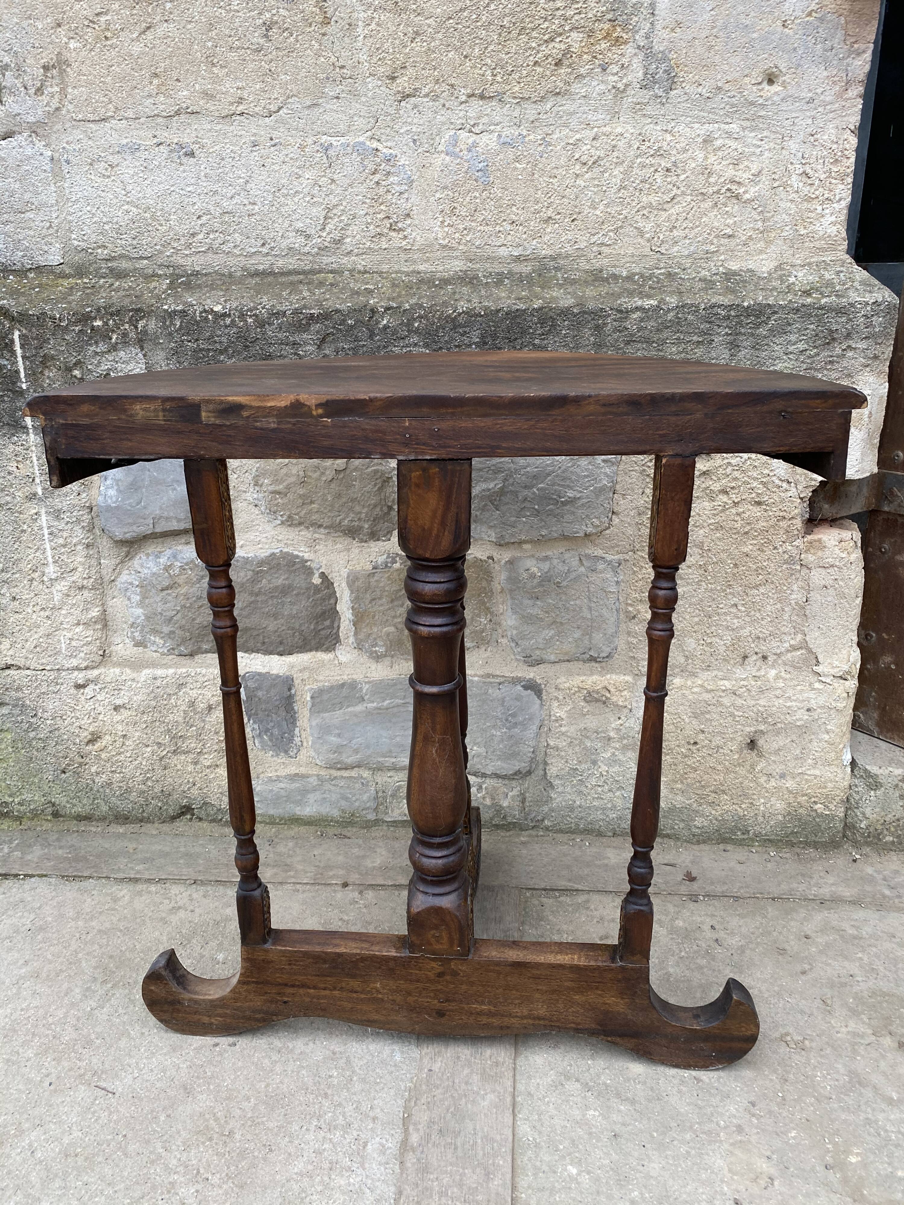 Console half moon carved wood 1970