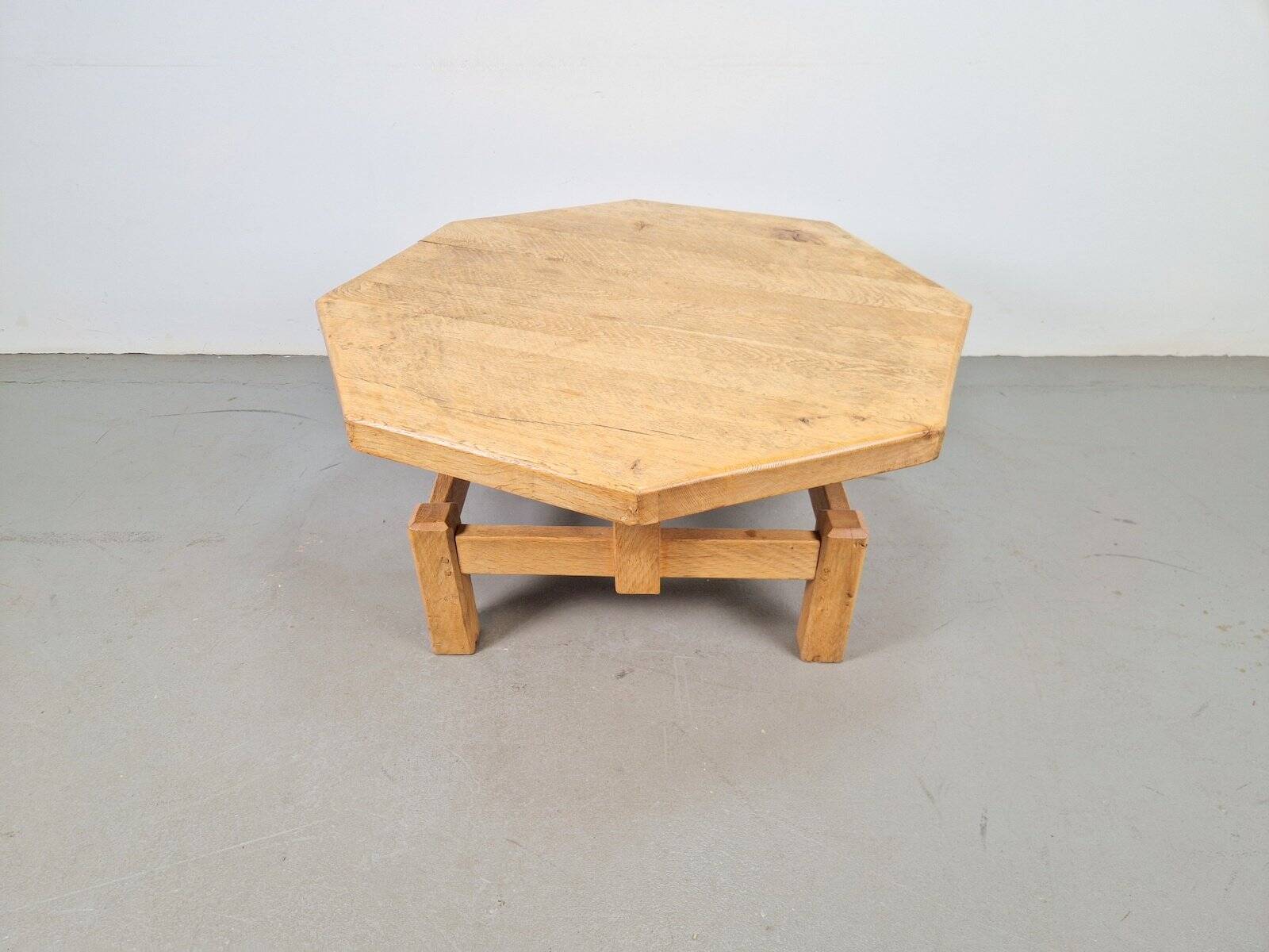 Rustic Brutalist Octagonal Oak Coffee Table by Pierre Chapo, 1960s