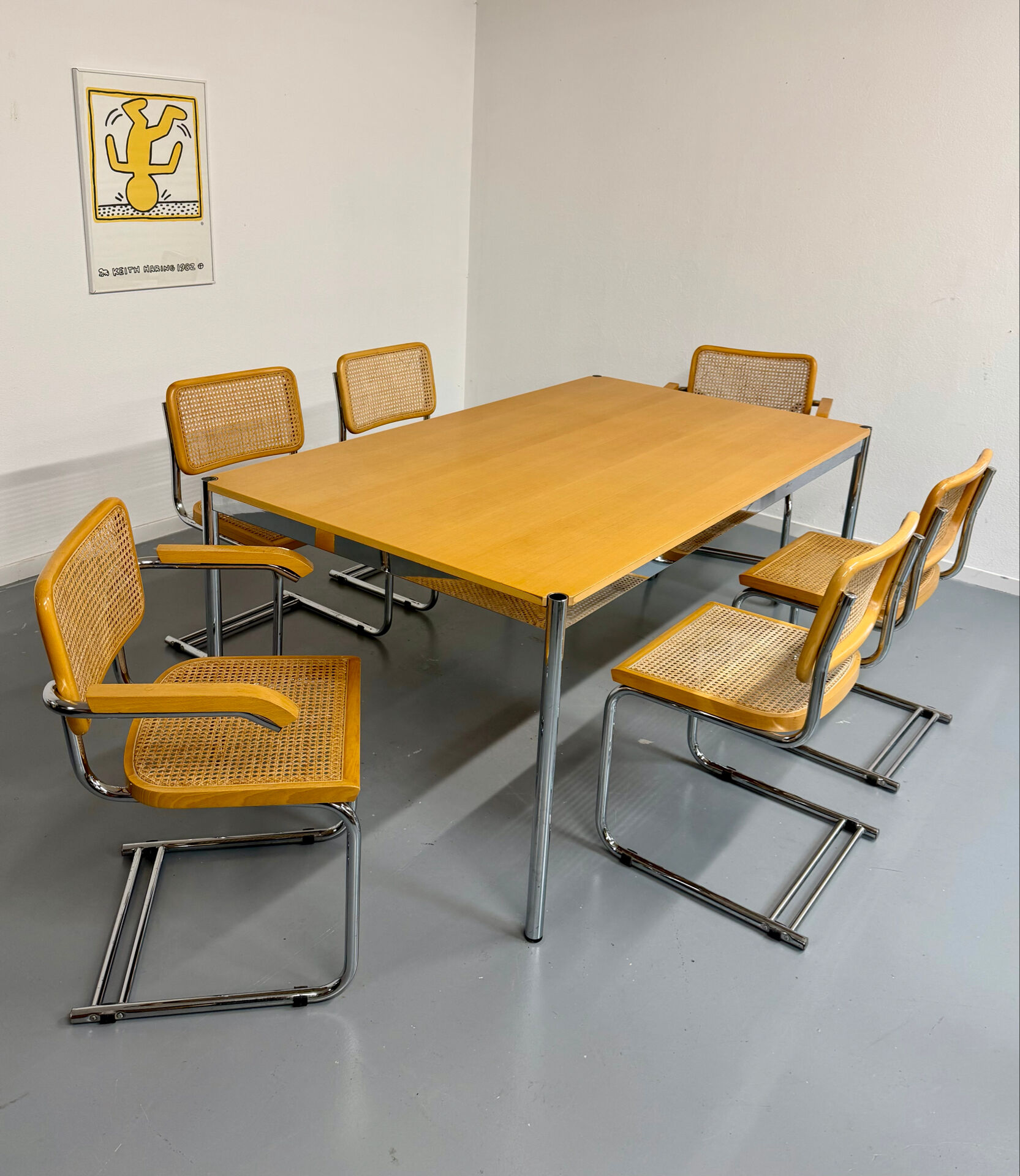Set of 4 cane cantilever chairs and armchairs, Cesca, 1970s.