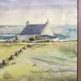 Aquarelle Sur Papier JEAN MOREL Vue Maison De Pêcheurs + Cadre Bois Blanc