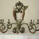 Lustre 8 branches en fer forgé patine gris de vert  et dorure ancien
