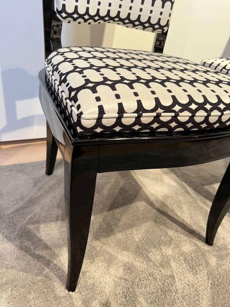 Art Deco High Back Black Lacquered Dining Chairs, France, 1930s, Set of 6