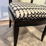 Art Deco High Back Black Lacquered Dining Chairs, France, 1930s, Set of 6