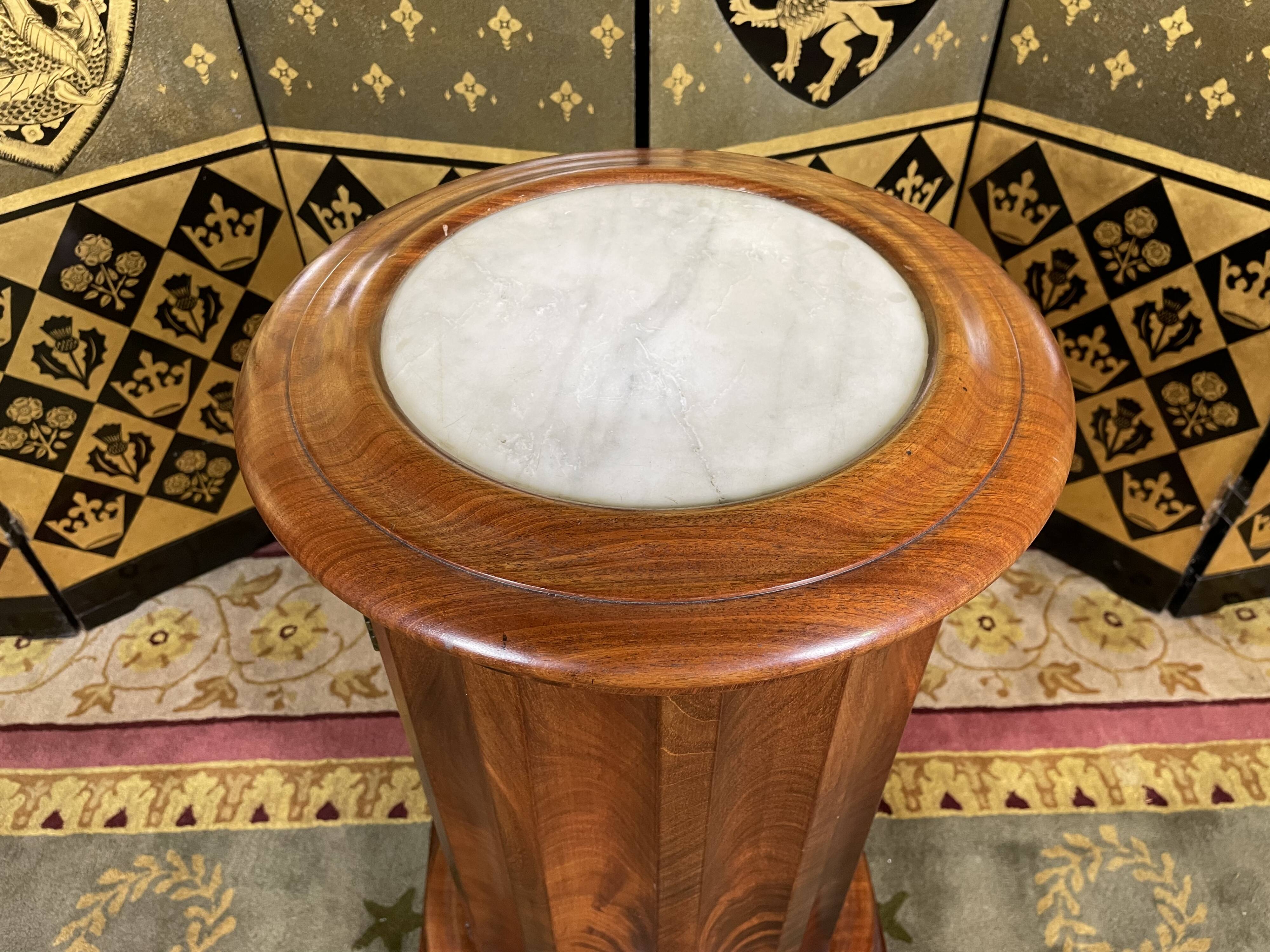 Bedside table in flamed mahogany and white marble