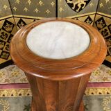 Bedside table in flamed mahogany and white marble