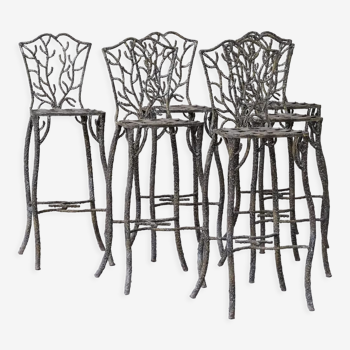 Set of six metal garden or internal bar stools