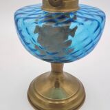 Blue glass and brass oil lamp