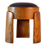Sculptural Ash Wood Stool B.V. Waxed Dark Brown Leather by FORME, Italy