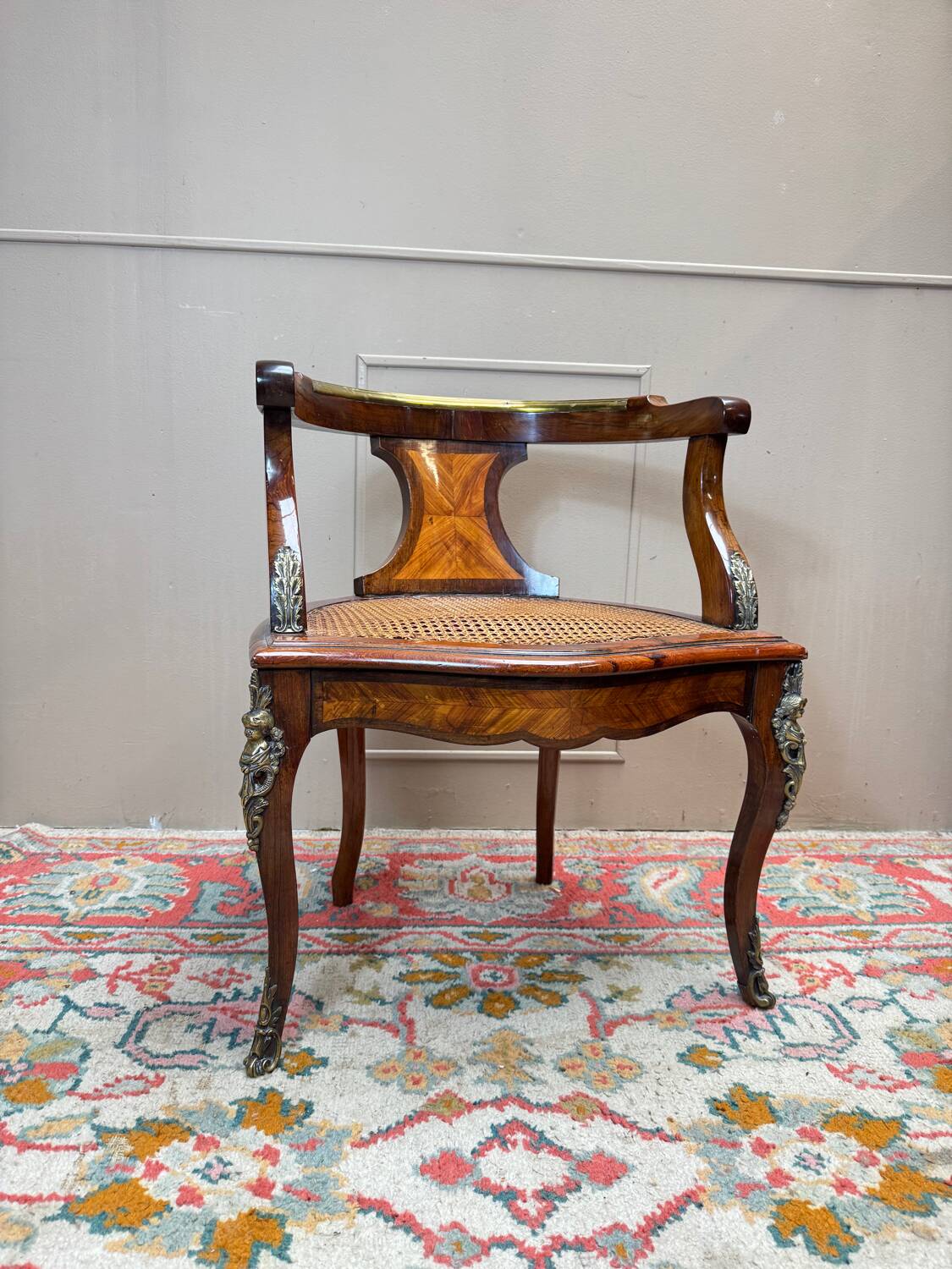 Louis XV style marquetry office chair, 19th century.