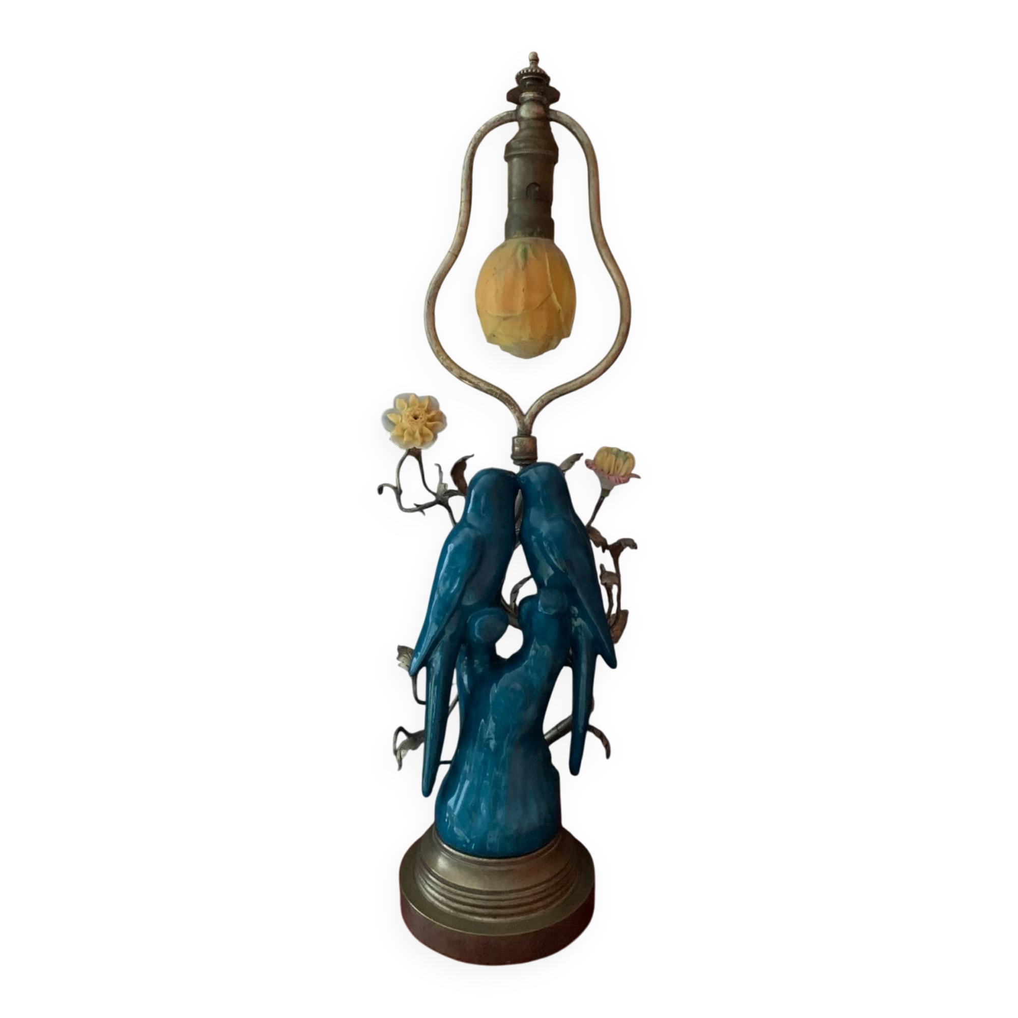 Superb Arras Lamp & Flower Faience - Silvered Bronze - Boler brand -