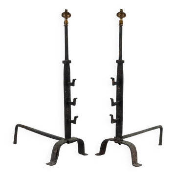 Old wrought iron fire dogs, Europe, late 19th century