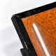 Vintage coffee table in wood burl and black lacquer, geometric inlay.