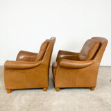 Ensemble de deux fauteuils vintage en cuir de cognac Amsterdam
