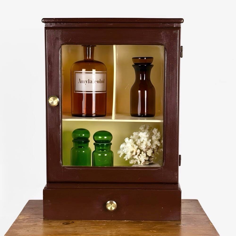 Antique wooden and glass wall cabinet