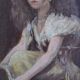 Young girl with tambourine Provence old painting HSP